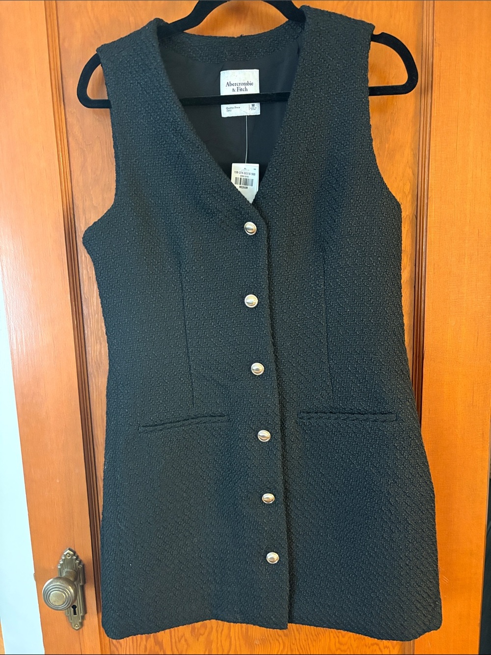 Abercrombie & Fitch Black Textured Sleeveless Button Dress